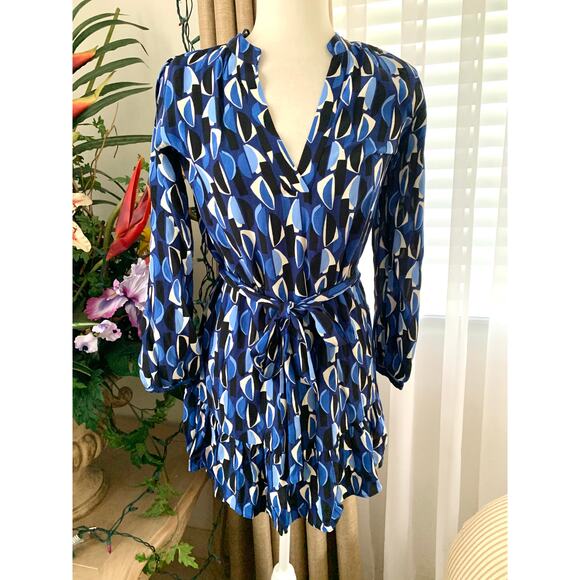 Zara Geometric PRINTED SHORT DRESS with Belt Tie in Blue - Picture 5 of 13